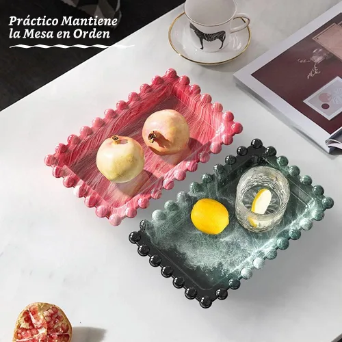 Vista 5 de Molde de bandeja de resina con bordes de cuentas, molde rectangular para placa de joyería para resina epoxi, soporte para velas, jabonera