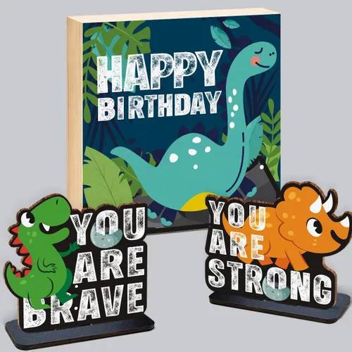 Vista 53 de Juego de 3 piezas de dinosaurios con signo de número de 2º cumpleaños, decoración de mesa de dinosaurios para niños y niños de 2º cumpleaños