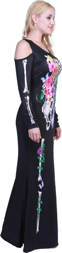 Vista 2 de EraSpooky Disfraz de esqueleto para mujer de Halloween tamaño grande hermoso