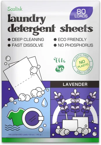 Vista 7 de Soulink Hojas de detergente para ropa de hasta 80 cargas, tiras de detergente ecológicas para viajes y hogar, sin hojas de jabón de plástico a base
