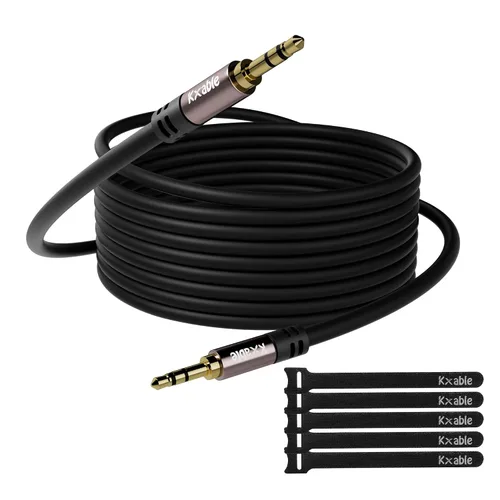 Vista 8 de Kxable - Cable de audio auxiliar estéreo de 3,5 mm (4 pies, paquete de 2), macho a macho, conectores chapados en oro, núcleo OFC, cable negro
