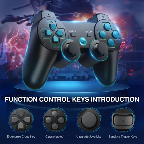 Vista 5 de Powerextra Wireless Controller Compatible with Play-Station 3, PS-3 High Performance Gaming Controller with Upgraded Joystick for Play-Station 3
