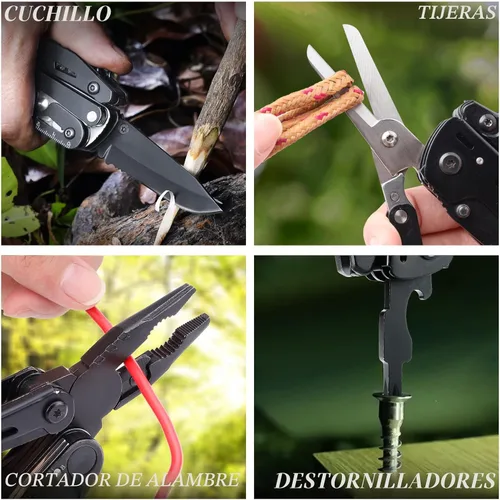 Vista 5 de RoverTac, navaja multiuso de bolsillo, cuchillo táctico para campamento y supervivencia, regalos para hombres, papá, esposo, multiherramienta de 18