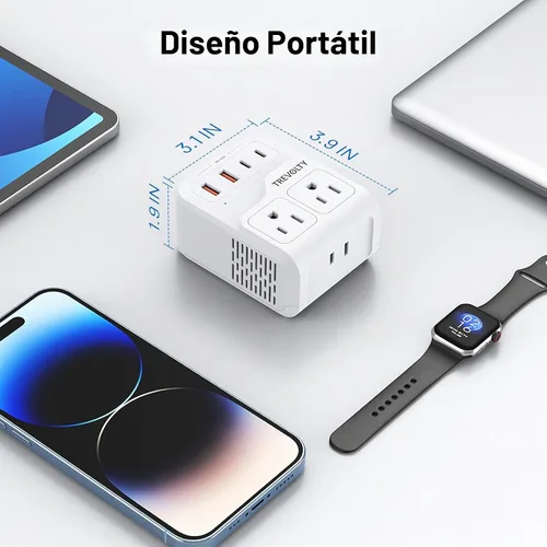 Vista 7 de Adaptador de enchufe de viaje europeo 7 en 1, adaptador de viaje universal de 2000 W con 3 enchufes de CA, 2 puertos USB-A y 2 puertos USB-C