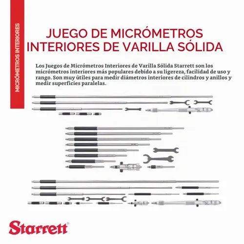 Vista 3 de Starrett Juego de micrómetros interiores de varilla sólida, rango de 2-8 pulgadas, paquete de 6