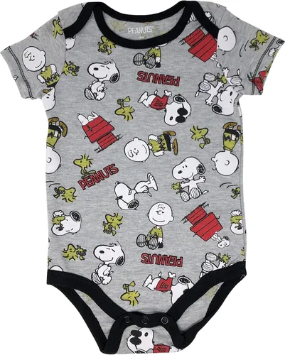 Vista 4 de Peanuts Snoopy - Paquete de 4 mamelucos para bebés - Charlie Brown Woodstock Joe Cool, Marrón