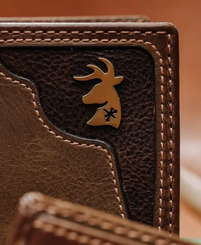 Vista 4 de HoJ Co. - Cartera larga plegable para hombre Cartera de Rodeo Cuero de grano completo Regalo de cazador de ciervos Adorno de ciervo de latón