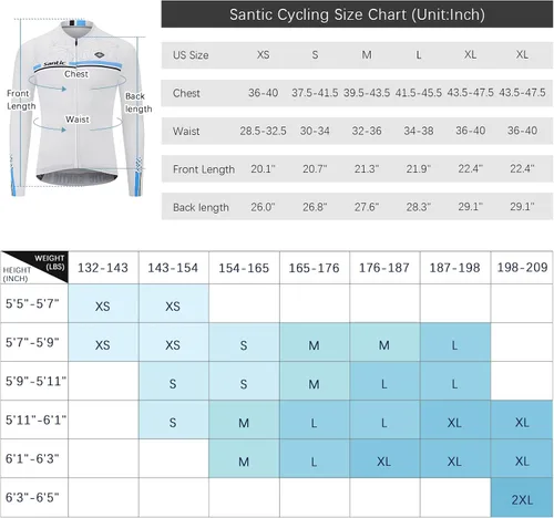 Vista 3 de Santic - Camiseta de ciclismo para hombre, manga larga, reflejante, cremallera completa, con bolsillos