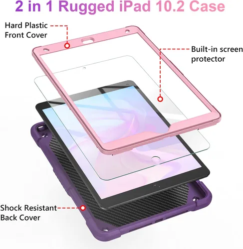 Vista 3 de VOFUOE Funda para iPad de 9ª, 8ª y 7ª generación, con protector de pantalla, soporte de mariposa, correa para el hombro, llavero para iPad 10.2