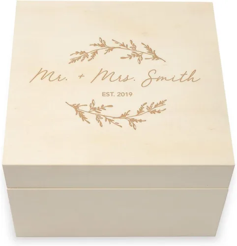 Vista 10 de WEDDINGSTAR Caja de regalo de recuerdo de madera grabada personalizada con tapa extraíble - fuente de bloque