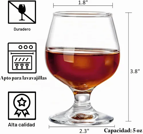 Vista 2 de ZOOFOX Juego de 6 pequeños chupitos de brandy, vasos de chupito de 5 onzas, lindos vasos de brandy coñac para whisky, bourbon, tequila, whisky