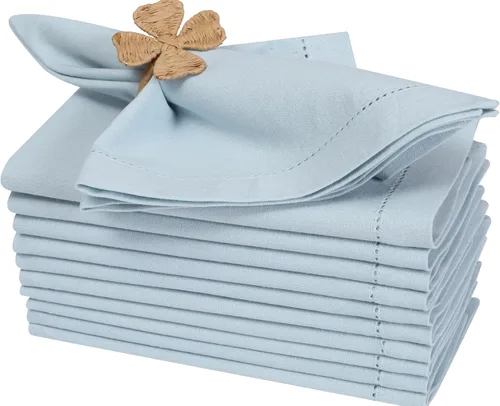 Vista 18 de Bedding Craft Juego de 12 Servilletas de Tela para Cena – 18x18 Azul Aéreo con Aspecto de Lino y Dobladillo Decorativo – Suaves, Lavables a Máquina