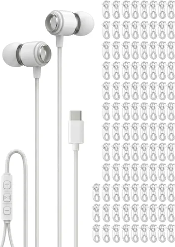 Vista 11 de Halo - Paquete de 30 auriculares USB C con cable con micrófono, auriculares intrauditivos tipo C con control de volumen, auriculares a granel