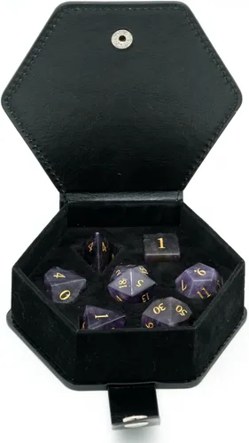 Vista 8 de UDIXI Juego de dados de piedras preciosas de amatista, dados DND de piedra de cristal D&D con estuche de regalo para juegos de rol y juegos de mesa