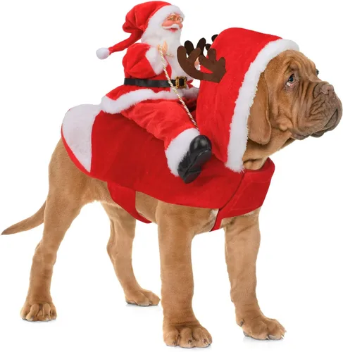 Vista 14 de BWOGUE Disfraz de Navidad de Papá Noel para perro, disfraz de cosplay para perros pequeños, medianos y grandes, gatos Chef Santa Claus