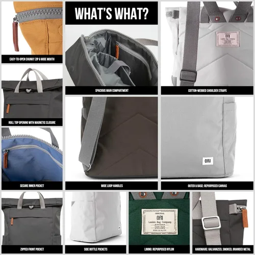 Vista 4 de ORI LONDON Mochila de viaje - Mochila enrollable de nailon para hombres y mujeres con cierre magnético - The Finchley, Linaza, Pequeño, Lino