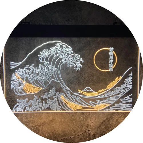Vista 10 de Letrero de neón LED The Great Wave Off Kanagawa, letrero japonés de Katsushika Hokusai clásico, arte de pared para habitación, letreros de luz
