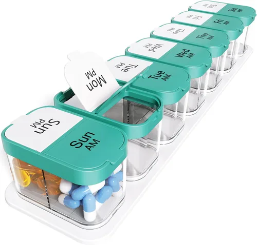Vista 9 de Odaro - Organizador extra grande semanal de píldoras 2 veces al día, pastillero XL de 7 días AM PM, organizador de medicamentos jumbo para contener