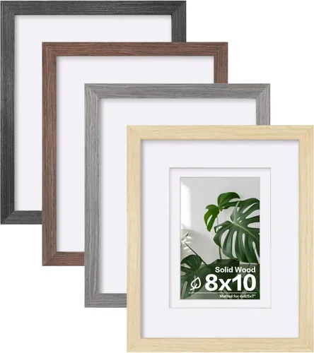 Vista 72 de Egofine - Juego de 4 portarretratos A4 de madera maciza y cubierta de plexiglás de 4 x 6/6 x 8 pulgadas con paspartú o A4 sin paspartú, para mesa