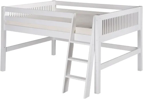 Vista 3 de Camaflexi Mission Style - Cama baja de madera maciza, tamaño individual, escalera en ángulo lateral, color blanco