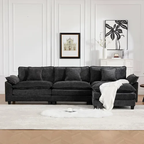 Vista 33 de Sofá seccional modular, sofá seccional en forma de L de 76.7 pulgadas con otomana móvil, cómodo loveseat de chenilla nube con reposabrazos