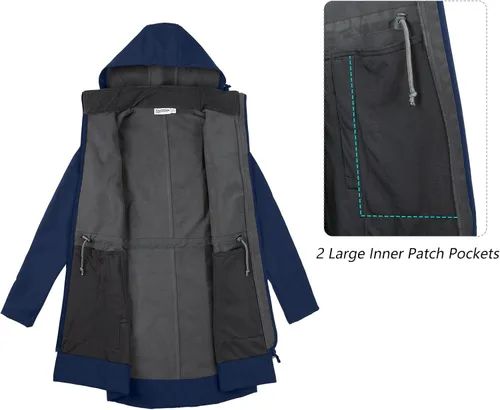 Vista 4 de 33,000ft Chaqueta de Lluvia Impermeable para Mujer de Softshell Largo con Capucha y Forro de Forro Polar, Cortavientos