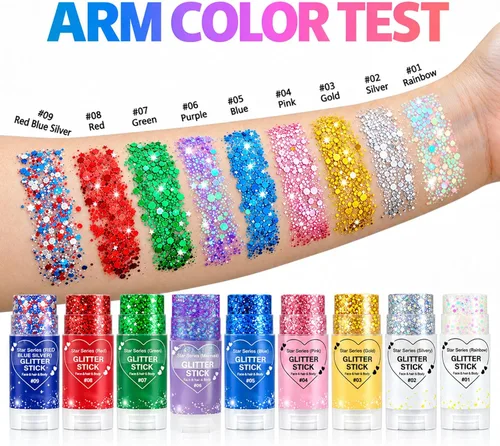 Vista 7 de Go Ho Patriotic Body Glitter Stick, accesorios del 4 de julio, rojo, blanco