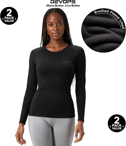 Vista 7 de DEVOPS - Paquete de 2 camisas térmicas de manga larga para mujer, capa base de compresión negro / negro