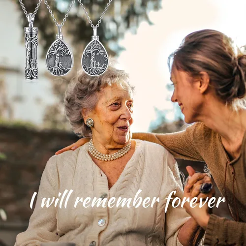 Vista 71 de Collar con colgante de urna de cenizas de cremación y árbol de la vida para mujer, plata de ley US1