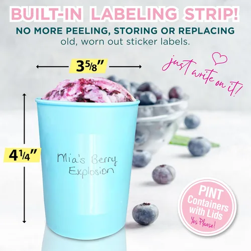 Vista 3 de KOYAIRE - Recipientes de helado de pinta para helado casero (16 onzas cada uno / Pack de 4), recipientes de almacenamiento de congelador