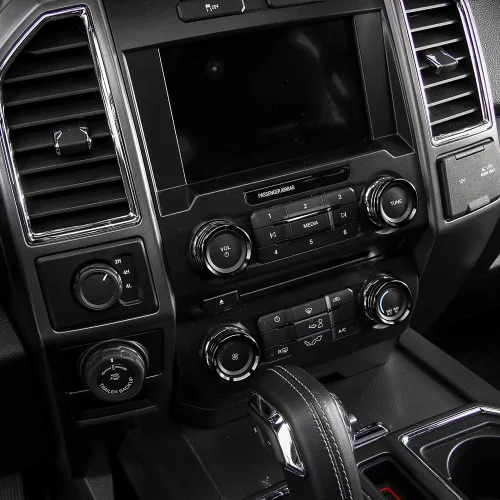 Vista 5 de Keptrim Para interruptores de aire acondicionado F150, perilla de CA VOL, botón de anillo para Ford F150 XLT 2015 2016 2017 2018 2019, aluminio Negro
