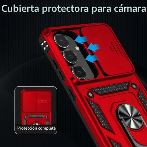 Vista 3 de Funda para Samsung Galaxy S25 FE con protector de pantalla de vidrio templado, cubierta de lente de cámara integrada y soporte de anillo, cubierta
