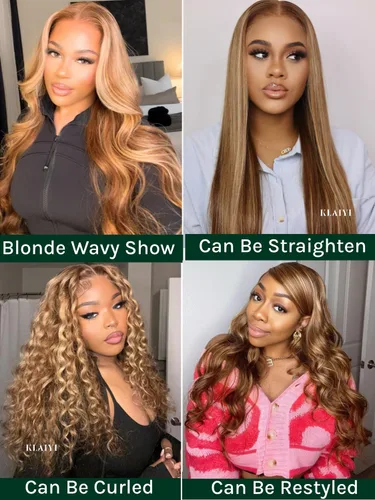 Vista 8 de KLAIYI Bye Bye Knots Peluca Sin Pegamento Ombre Highlight Rubio Body Wave Precortada 7x5 Encaje Frontal Pelucas Cabello Humano Pre Plucked Body Wave