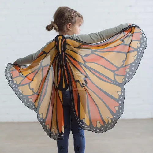 Vista 2 de HearthSong Disfraz colorido de alas de mariposa de poliéster para niños disfrazados juego imaginativo, naranja