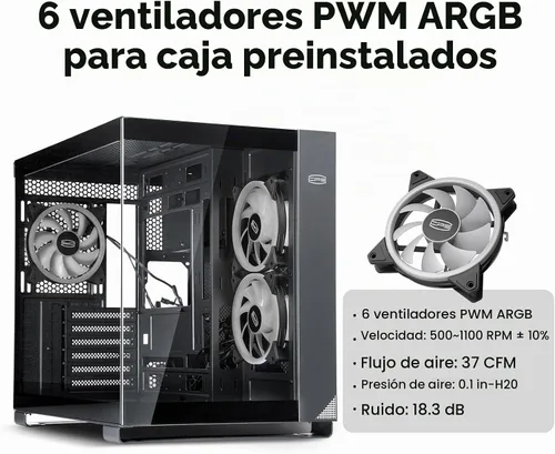 Vista 8 de PCCOOLER C3T500 ARGB Chasis para PC Mid Tower Escritorio Superior para PC Gaming para ATX/M-ATX/ITX con 6 Ventiladores ARGB, Diseño Sin Columnas