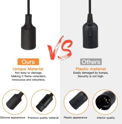 Vista 3 de Cable de luz colgante de 15 pies con enchufe, cable de extensión negro E26 Plug In Pendant Light Socket, Light Bulb Socket With On Off Switch, E27