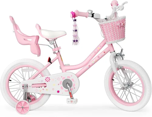 Vista 16 de KORIMEFA Bicicleta para niñas de 2 a 12 años, 12, 14, 16, 20 pulgadas, bicicleta para niños pequeños con ruedas de entrenamiento, bicicleta