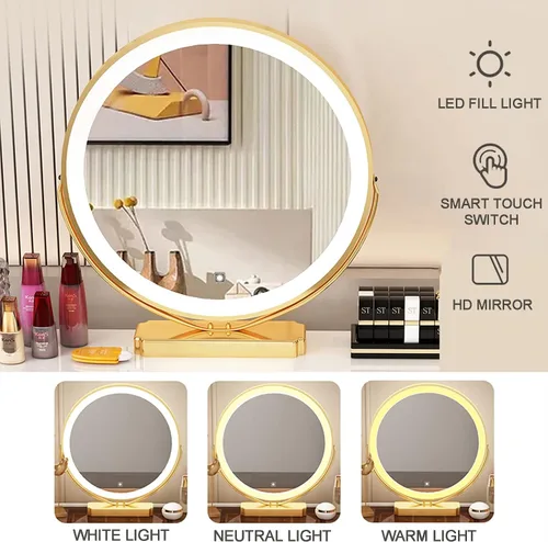 Vista 2 de Juego de mesa de tocador de maquillaje con 3 modos, espejo iluminado ajustable, 5 cajones, mesa de maquillaje con taburete acolchado suave, tocador