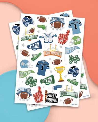 Vista 2 de xo, Fetti Tatuajes temporales de fútbol – 60 estilos de aluminio Fiesta de cumpleaños deportiva, suministros de fiesta de equipo de touchdown