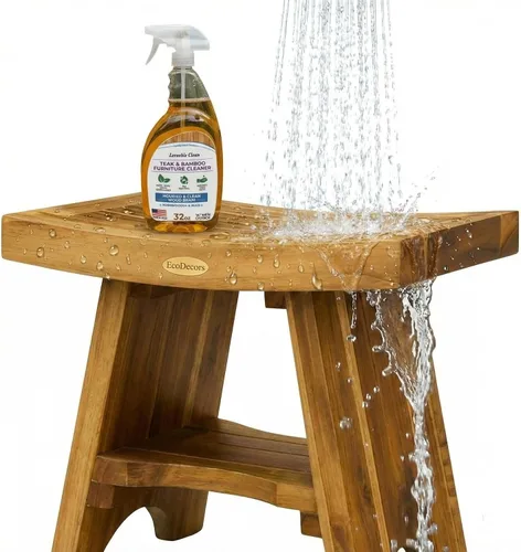 Vista 14 de EcoDecors Banco de ducha de teca con estante de 18", capacidad de 300 lb – Asiento de spa de madera impermeable completamente ensamblado
