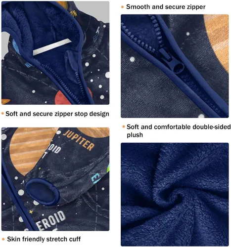 Vista 4 de Abrigo de forro polar azul con capucha y cremallera para niñas, ropa de abrigo con capucha para niños, 3-10T