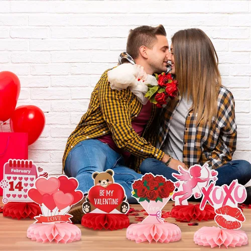 Vista 5 de 10 piezas de centros de mesa de panal de abeja de San Valentín para la mesa, decoraciones de San Valentín, centro de mesa de panal, centros de mesa