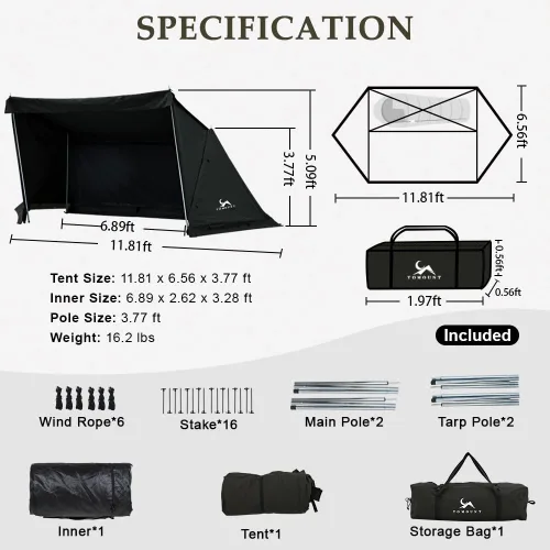 Vista 6 de TOMOUNT Tienda de campaña Bivy Refugio de lona para acampar para dos personas