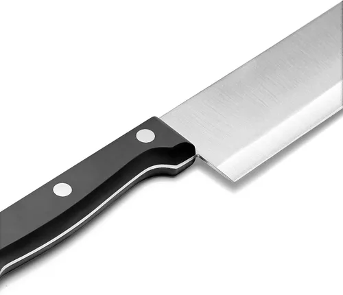 Vista 3 de Cuchillo de chef de 10 pulgadas, hoja de acero inoxidable de alto carbono afilada de espiga completa, borde de molienda hueco, mango de agarre