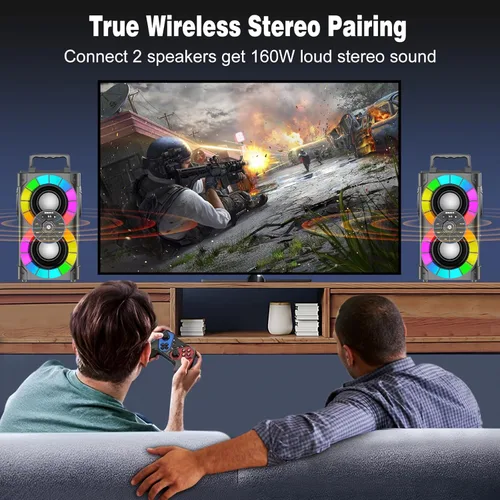 Vista 3 de Altavoces Bluetooth de 80 W, gran potente, inalámbrico, TWS, altavoz portátil para fiestas en casa al aire libre con luces LED, subwoofer, radio FM