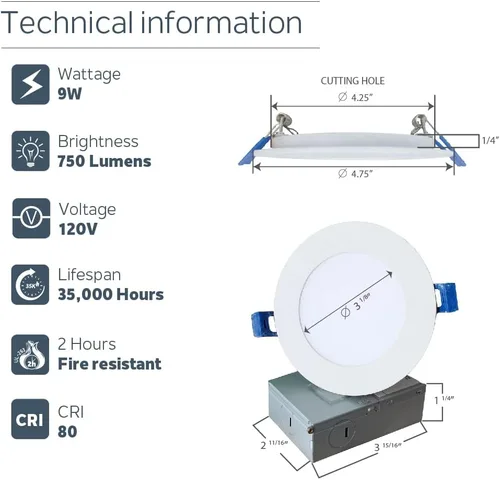 Vista 2 de Nadair Paquete de 12 luces LED empotrables ultra delgadas de 4 pulgadas, 9 W, 750 lúmenes, 3000 K (blanco cálido), ribete blanco y negro incluido