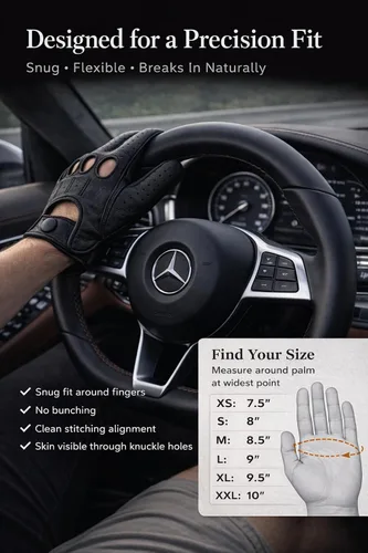 Vista 5 de Riparo - Guantes de conducción de cuero perforado para hombre, piel de vaca auténtica negra, estilo deportivo de motor con pantalla táctil, guantes