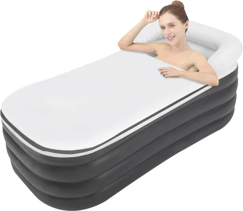 Vista 7 de Bañera inflable para adultos con bomba de aire eléctrica, bañera plegable portátil para interiores o exteriores, bañera inflable independiente