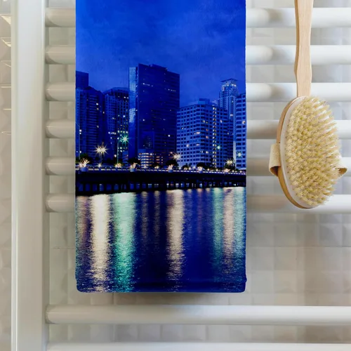 Vista 2 de 3dRose USA, Florida, Miami, City Skyline from Brickell Key, Dawn. 22x30 Bath Hand Pool Towel
