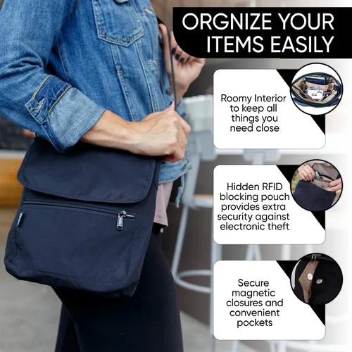 Vista 4 de Peak Gear Nylon Crossbody Purse with RFID Blocking Pocket and Lifetime Recovery Service. Versatile and Stylish Shoulder Bag